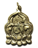 Tibetan Kalachakra & Lotus Brass Pendant - WM649B