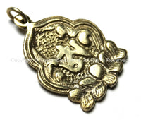 Tibetan Kalachakra & Lotus Brass Pendant - WM649B