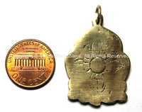 Tibetan Kalachakra & Lotus Brass Pendant - WM649B