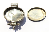 Tibetan OM Mantra Ghau Prayer Box Amulet Pendant with Lapis & Coral Inlays - Om Jewelry - Om Amulet Box Tibetan Pendant - WM6052