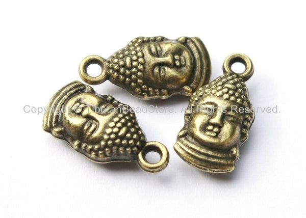 10 Pieces - Antiqued Brass Tone Reversible Buddha Face Charms - Small Antiqued Brass Tone Buddha Charms - Small Buddha Charms - WM5533-10 - TibetanBeadStore