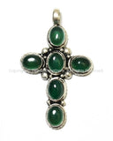 Tibetan Cross pendant with Green Onyx Inlays - Handmade Artisan Tibetan Jewelry - Cross Pendant - WM245