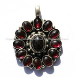 Nepalese Floral Pendant with Deep Red Onyx Garnet Inlay - Ethnic Nepal Tibetan Pendant - Tibetan Jewelry - WM12