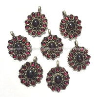 Nepalese Floral Pendant with Deep Red Onyx Garnet Inlay - Ethnic Nepal Tibetan Pendant - Tibetan Jewelry - WM12
