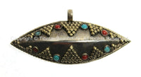 Ethnic Tribal Nepal Tibetan Pendant with Colored Bead Inlays - Nepal Tibetan Artisan Handmade Jewelry - WM4759