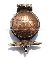 Bhutanese Coin Ghau Prayer Box Pendant with Metal Accent Beads - Handmade Ethnic Nepal Tibetan Jewelry - WM4801B