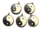 Tibetan Bone Yin Yang Charm Pendant - Handmade Ethnic Tribal Tibetan Jewelry - Black & White Bone Ying Yang Pendant - WM6045