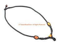 OOAK Black Hand Woven Cord Necklace with Carnelian Beads 4mm Cord Necklace 21" Boho Surfer Jewelry Cord Choker ©TibetanBeadStore - BK38