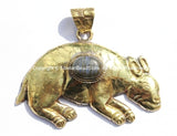 Large Tibetan Brass Animal Pendant with Labradorite Gemstone Inlay - Brass Repousse Animal - Tibetan Jewelry - Tibetan Pendant - WM5393