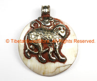 Ethnic Antique Look Tribal Tibetan Naga Conch Shell Pendant with Repousse Tibetan Silver Monkey & Elephant Details TibetanBeadStore - WM7192