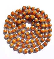 10 BEADS - Tibetan Amber Color Resin Beads with Tibetan Silver Caps - Ethnic Tribal Tibetan Beads - B2135S-10