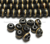 10 beads - Black Bone Mala Tibetan Prayer Beads with Brass Inlays - Tibetan Prayer Beads Mala Supplies - LPB88-10