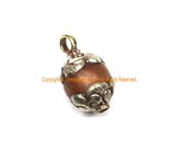 Ethnic Tibetan Old Carnelian Round Charm Pendant with Repousse Carved Tibetan Silver Floral Caps - WM7985L