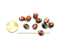 4 BEADS Small Orange Agate Beads with Tibetan Silver Caps - Tibetan Beads Gemstone Beads - Handmade Beads - TibetanBeadStore - B3450-4