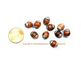 4 BEADS Small Orange Agate Beads with Tibetan Silver Caps - Tibetan Beads Gemstone Beads - Handmade Beads - TibetanBeadStore - B3450-4