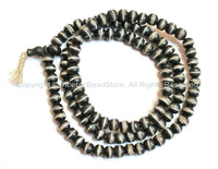 Black Bone Mala Tibetan Prayer Beads with Tibetan Silver Metal Ring Inlays - 108 Beads - Tibetan Prayer Beads Mala Making Supplies