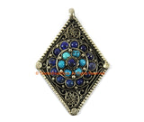 Tibetan Pendant Ethnic Filigree Diamond Kite-shape Nepal Tibetan Pendant with Lapis, Turquoise Bead Inlays - Handmade Jewelry - WM7712