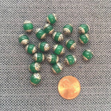 4 BEADS Tibetan Green Jade Beads with Repousse Tibetan Silver Caps - 8mm Beads Green Onyx Agate Jade Beads - Jewelry Beading - B3462-4