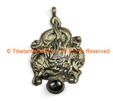 Ethnic Tribal Antique Look Repousse Tibetan Dragon Pendant with Onyx Inlay - TibetanBeadStore - Handmade - Unisex Jewelry - WM7233