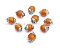 10 BEADS - Tibetan Amber Resin Beads with Tibetan Silver Caps - TibetanBeadStore - Tibetan Beads Pendants Jewelry - B910-10