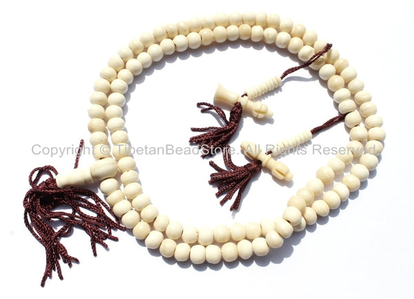 108 beads - Tibetan White Bone Mala Prayer Beads with Bone Bell & Vajra Counters - 8mm - Tibetan Mala Beads - Mala Making Supplies - PB76