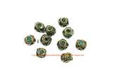 10 BEADS Ethnic Nepal Tibetan Turquoise & Brass Inlay Beads - Handmade Nepal Tibetan Box Shaped Beads - TibetanBeadStore - B3456-10