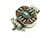 Tibetan Ghau Amulet Prayer Box Pendant with Turquoise & Coral Inlays - 1 PENDANT - 25mm x 40mm - Handmade Ethnic Tibetan Jewelry - WM7703