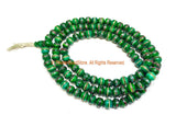 9-10mm Green Color Bone Tibetan Mala Prayer Beads with Turquoise, Coral & Metal Inlays- Ethnic Green Bone Mala Beads- PB148G