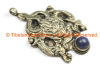 Ethnic Tribal Antique Look Repousse Tibetan Dragon Pendant with Lapis Inlay - TibetanBeadStore - Handmade - Unisex Jewelry - WM7224
