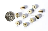 50 BEADS 8mm Size Tibetan Ethnic White Bone Inlaid Beads with Turquoise & Coral Inlays - LPB12S-50
