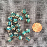 10 BEADS - Tibetan Blue Beads with Repousse Floral Tibetan Silver Caps 8mm - Handmade Tibetan Jewelry & Beads by TibetanBeadStore - B3452-10