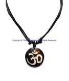 OM Mantra Design Carved Bone Pendant Necklace on Adjustable Cord - Ethnic Tribal Handmade Boho Jewelry - HC166T