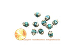 10 BEADS - Tibetan Blue Beads with Repousse Floral Tibetan Silver Caps 8mm - Handmade Tibetan Jewelry & Beads by TibetanBeadStore - B3452-10