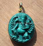 Large 16-Arms Green Ganesha Pendant - Veera Ganesh with 16 Arms - 31mm x 50mm - Ethnic Nepal Tibetan Ganesa Ganesh Pendant - WM3688-1