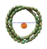 4 BEADS Tibetan Barrel Shape Beads with Brass, Turquoise Inlays - Ethnic Nepal Tibetan Beads - B3521-4