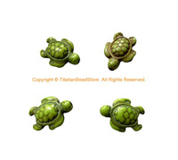 4 BEADS - Green Howlite Carved Turtle Charm Beads - Swimming Turtle Tortoise Beads Charms Findings - Small Turtle Beads - B2742A2