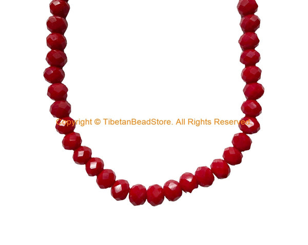 Faceted Rondelle Coral Red Jade Gemstone Beads 4mm x 6mm Size Beads - Gemstone Beads Strand - Spacer Beads Gemstone Beads - GS32