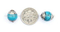 2 BEADS - Tibetan Blue Crackle Resin Beads with Tibetan Silver Caps - Nepal Tibetan Beads Pendants Jewelry - TibetanBeadStore - B905-2