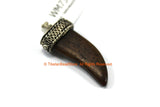 Tibetan Carved Brown Bone Small Horn Pendant with Silver Toned Cap - Boho Jewelry Tibetan Style Bone Horn Pendant - WM7313A