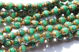 2 BEADS - Small Tibetan Green Jade Beads with Brass Caps - B2488-2