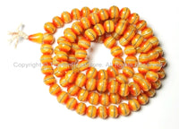 108 Beads - Tibetan Amber Copal Mala Prayer Beads with Brass Inlays - Mala Making Supplies - Nepal Tibetan Amber Beads - PB87 - TibetanBeadStore