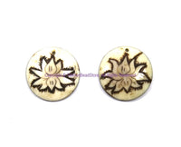 2 PENDANTS Ethnic Tibetan Lotus Flower Design Bone Charm Pendants - Handmade Tribal Floral Bone Pendant- WM7930-3