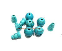 5 SETS Turquoise Tibetan Guru Bead Sets - 9mm-10mm size Howlite Turquoise 3 Hole Guru Beads - Tibetan Prayer Beads Mala Guru Beads - GB52-5