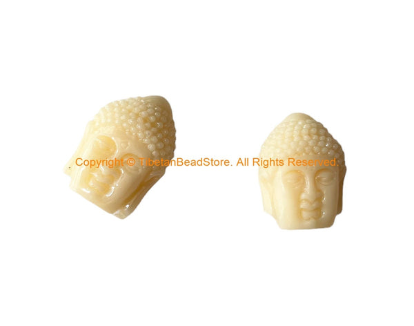 2 BEADS - Cream Color Buddha Head Beads - 13mm X 17mm Spacer Beads - B3525-2