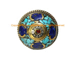 Beautiful Handmade Tibetan Statement Ring with Turquoise, Lapis & Coral Inlays - Ethnic Chunky Inlay Ring - R344