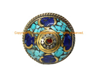 Beautiful Handmade Tibetan Statement Ring with Turquoise, Lapis & Coral Inlays - Ethnic Chunky Inlay Ring - R344