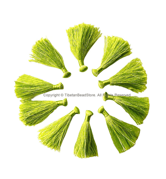 10 TASSELS Light Green Tassels - Handmade Boho Tassels Bag Tassels Mala Tassels - Craft Tassels - T231-10