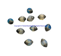 4 BEADS - Tibetan Milky Quartz Beads with Repousse Tibetan Silver Metal Caps- Handmade Ethnic Nepal Tibetan Beads - B3519S-4
