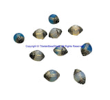 4 BEADS - Tibetan Milky Quartz Beads with Repousse Tibetan Silver Metal Caps- Handmade Ethnic Nepal Tibetan Beads - B3519S-4
