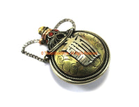 Kalachakra Mantra Tibetan Brass Snuff Perfume Bottle Pendant with Glass Bead Inlays - 38mm x 50mm - Ethnic Tribal 3 Metals Pendant - WM7267
